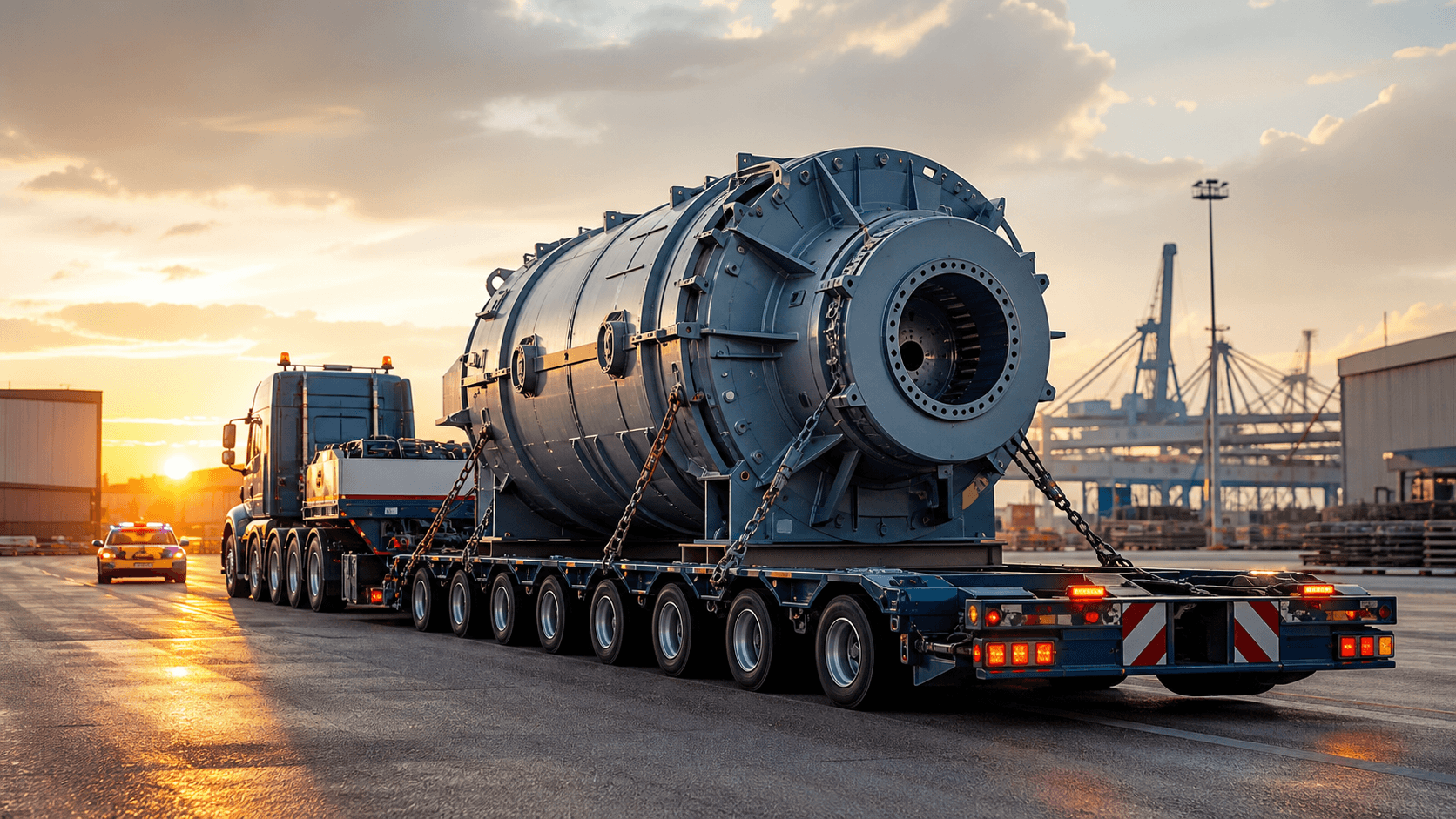 Lowbed trailer carrying Oversized industrial cargo
